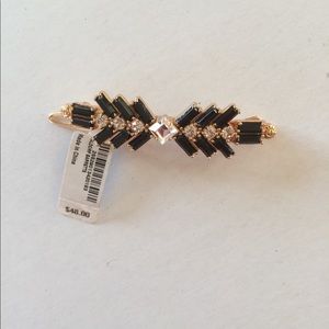 Barrette, black with stone, medal base, new